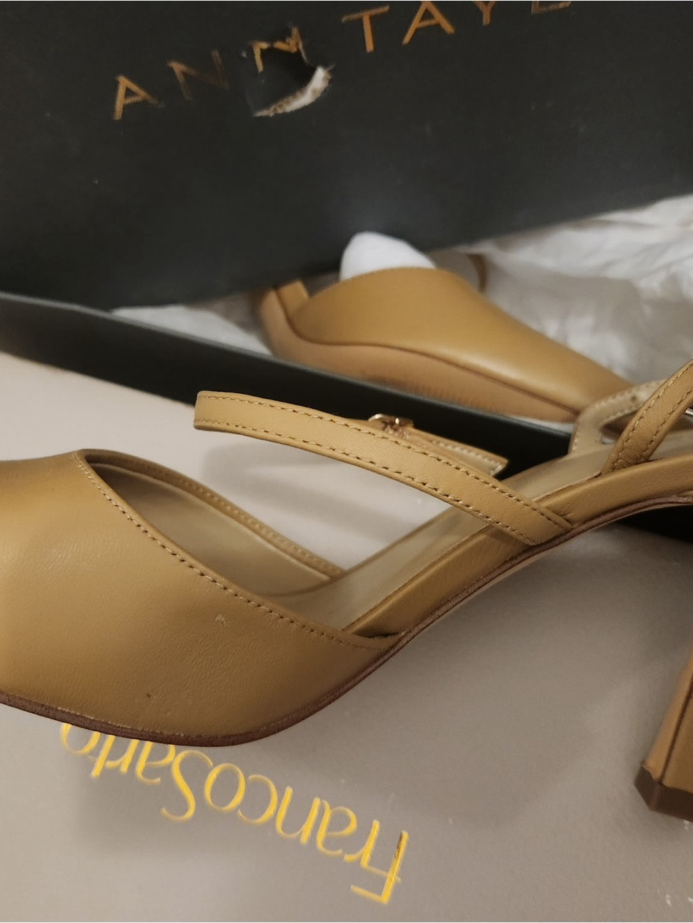 Ann Taylor Camel Tan Leather Mary Jane Block Heel